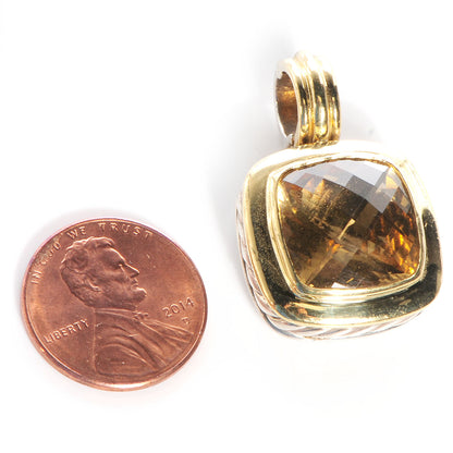 David Yurman Sterling Silver 18K Gold Citrine Cable 14mm Pendant 2 of 6