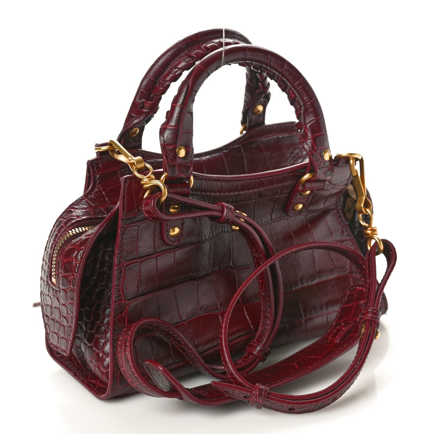 Calfskin Crocodile Embossed Neo Classic Gold Hardware Nano City Dark Red