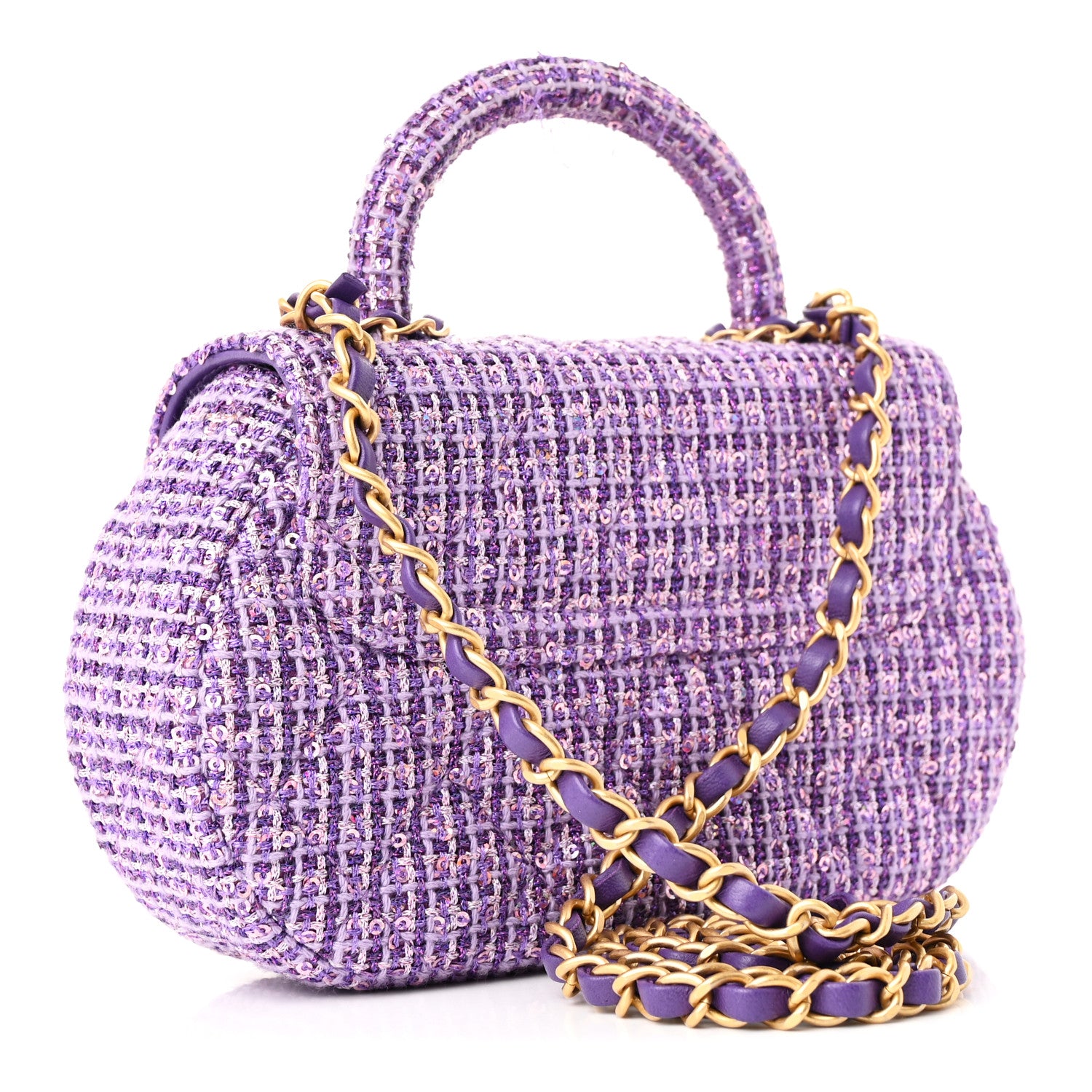 Chanel Tweed Sequin Quilted Baywatch Top Handle Flap Purple 3 of 12