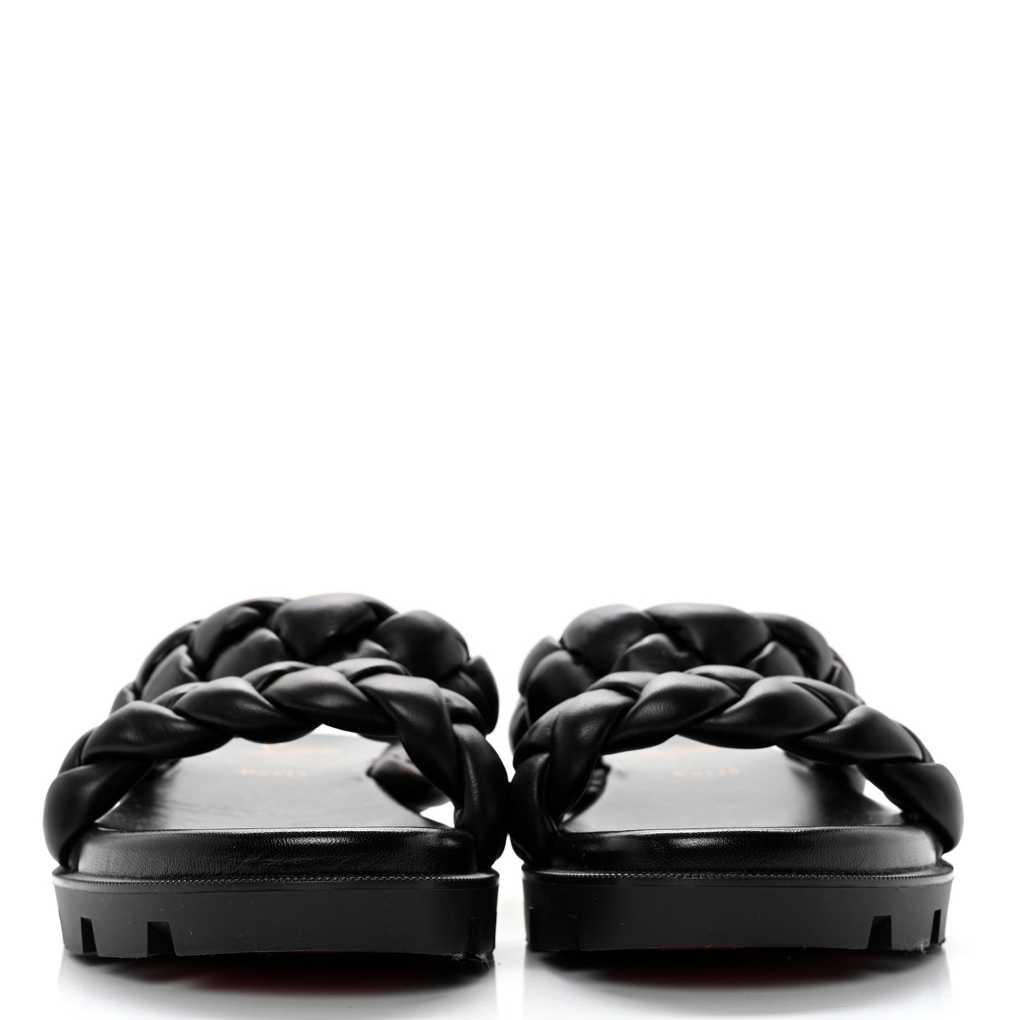 Calfskin Braided Just Brio Slide Sandals 39 Black