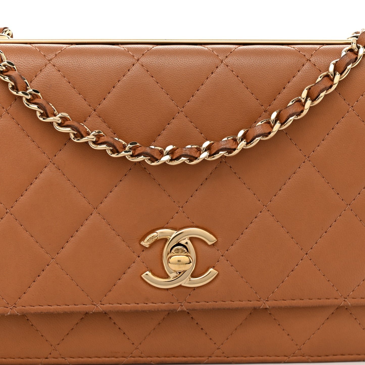 Lambskin Quilted Trendy CC Wallet On Chain WOC Camel