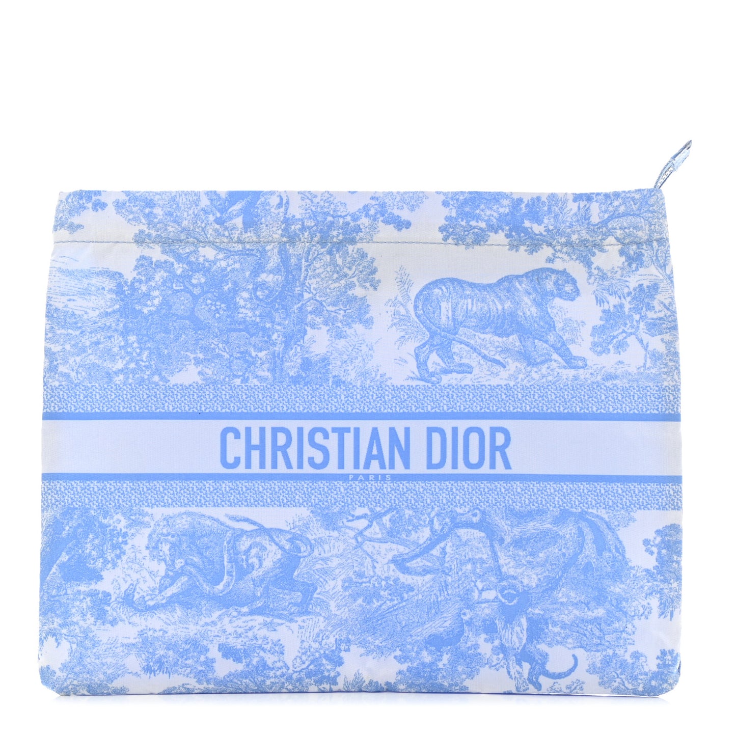Canvas Embroidered Toile De Jouy Diortravel Zipped Pouch Cornflower Blue