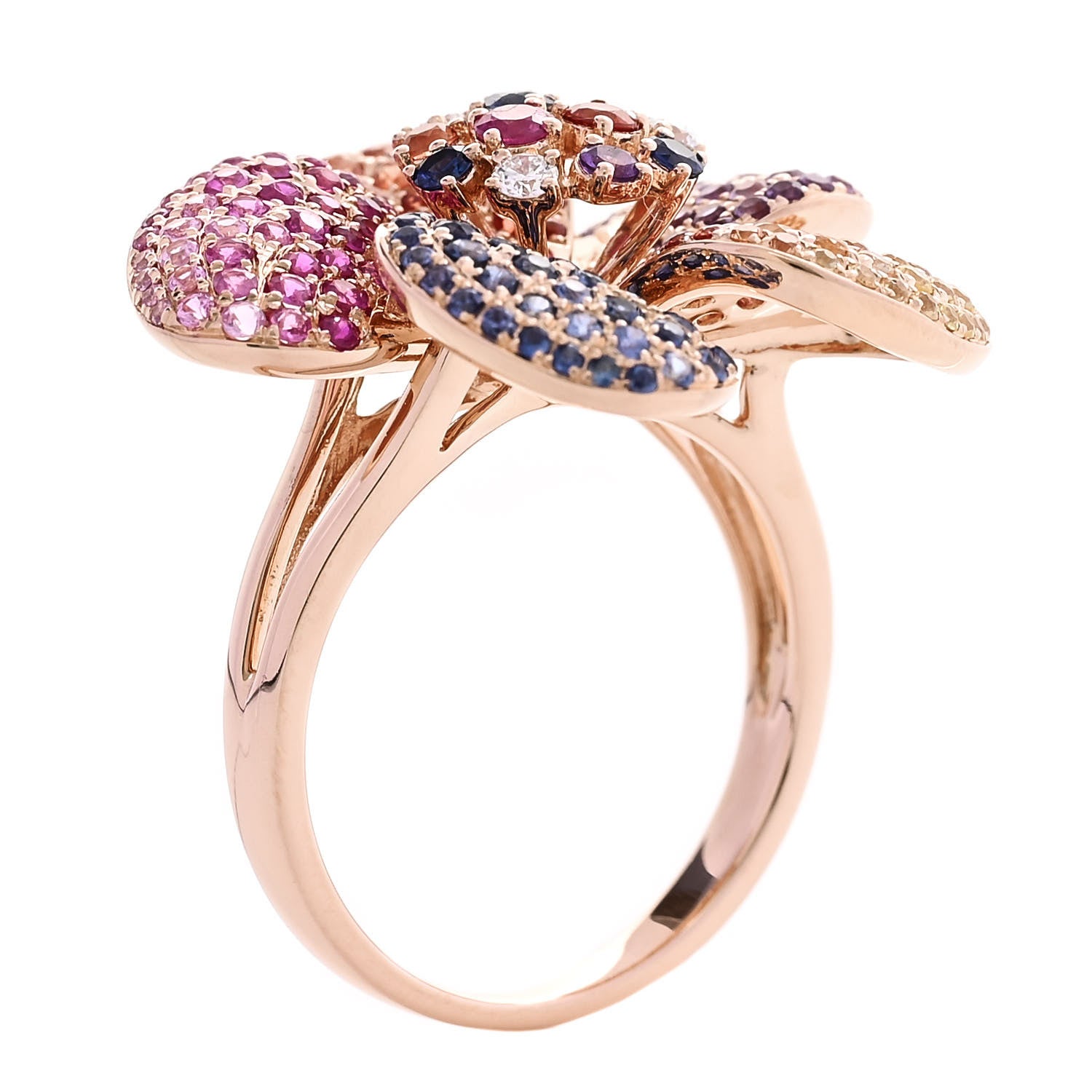 Parker & West by FASHIONPHILE 18K Rose Gold Diamond Rainbow Sapphire Floral Cocktail Ring 54 6.75 6 of 10