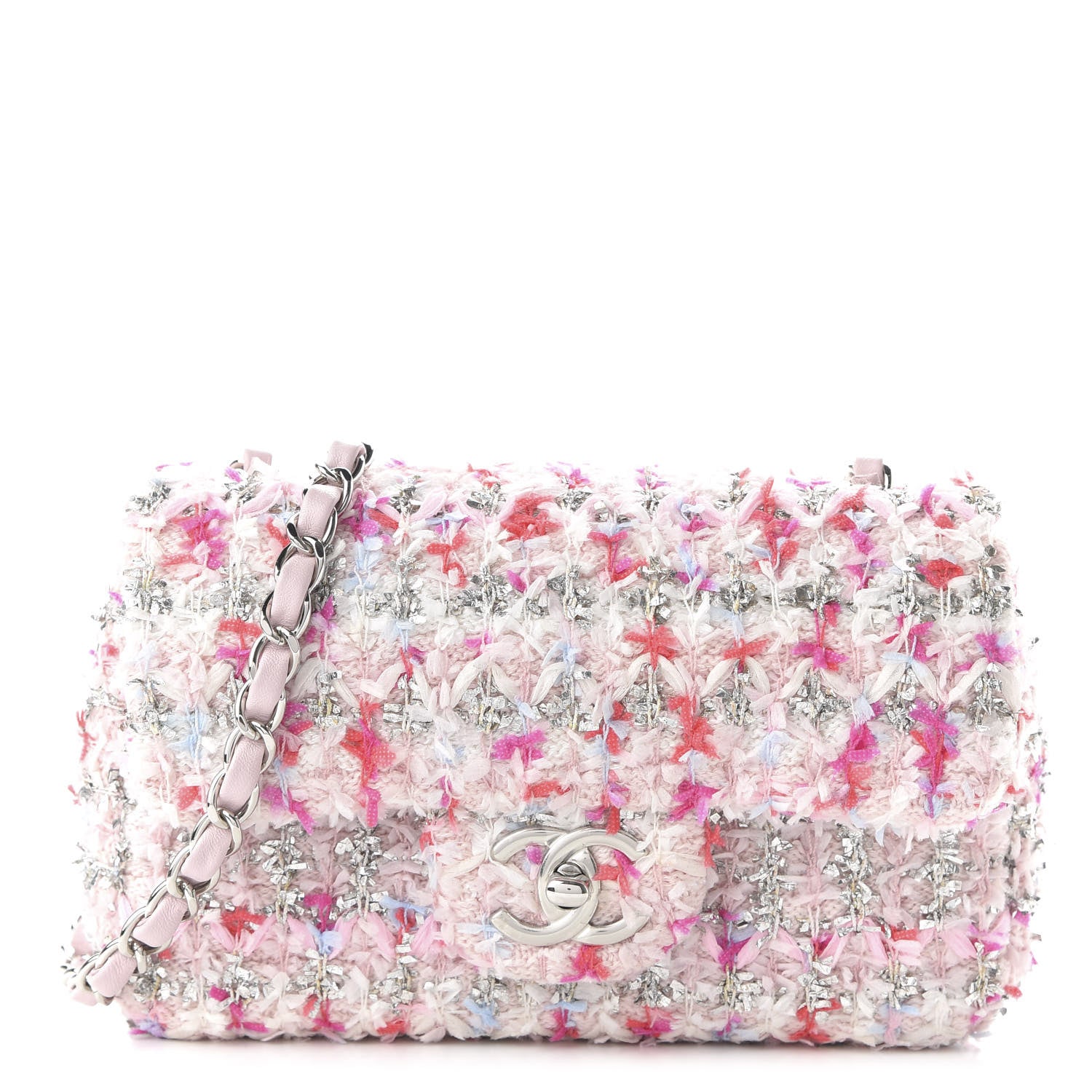 Chanel Tweed Quilted Mini Rectangular Flap Light Pink Silver Blue 1 of 11