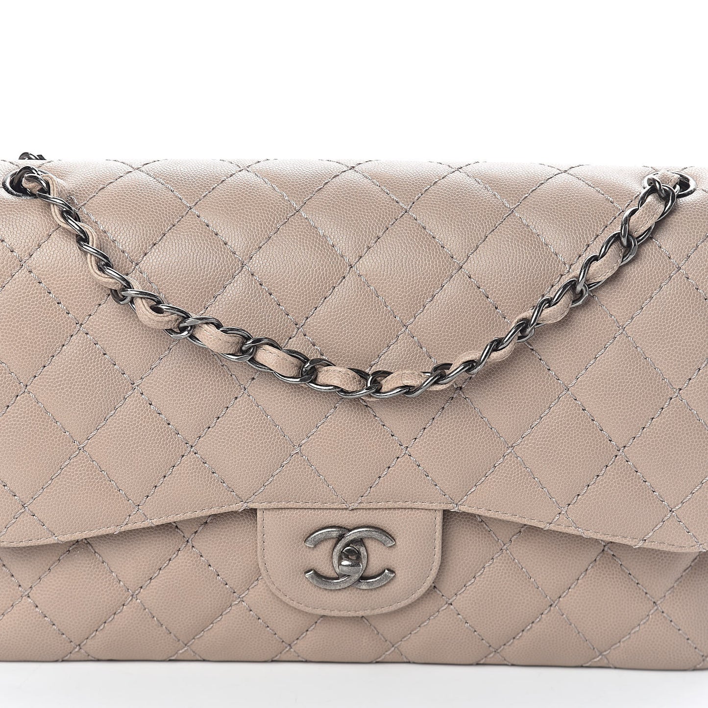 Caviar Quilted Jumbo Double Flap Dark Beige