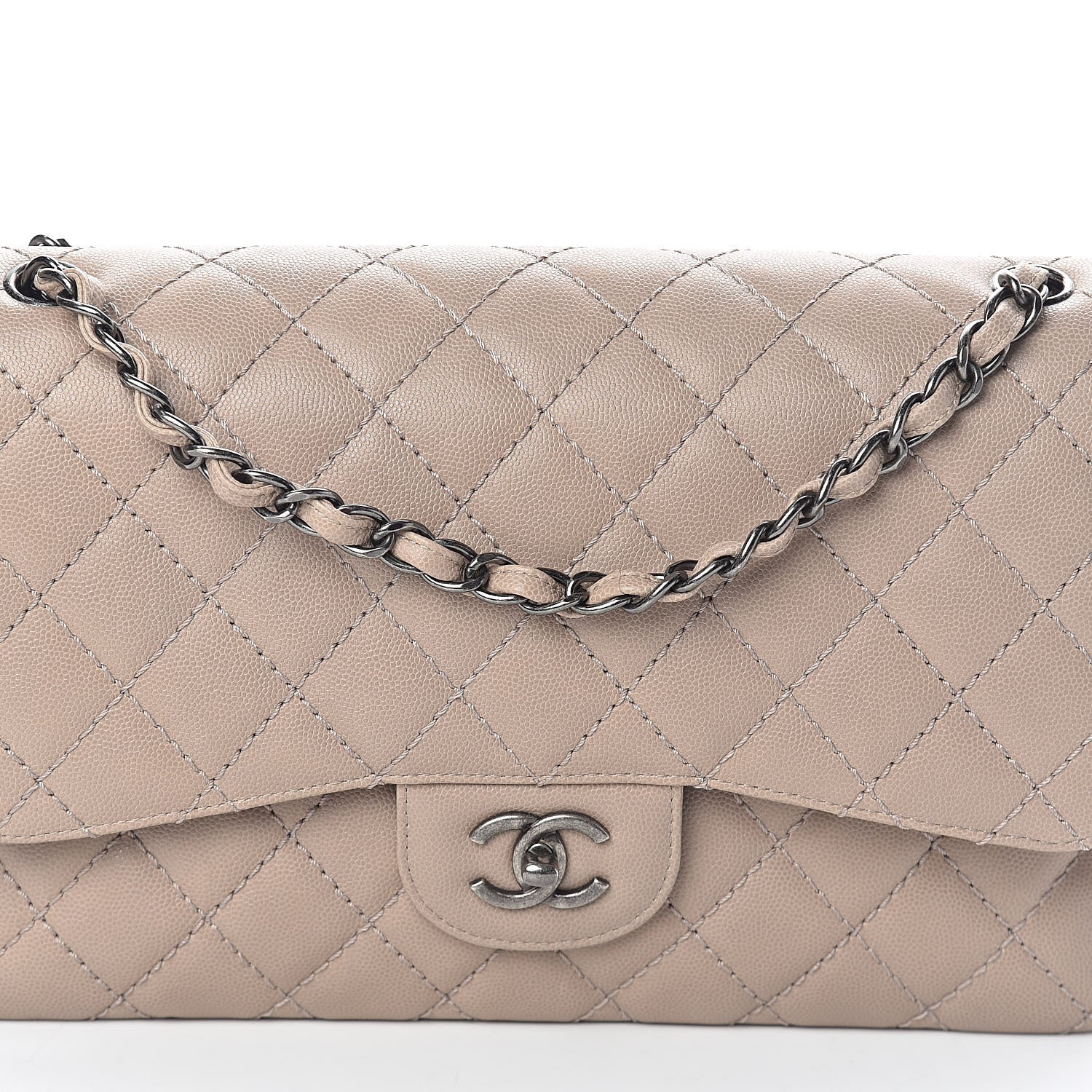 Chanel Caviar Quilted Jumbo Double Flap Dark Beige 8 of 10