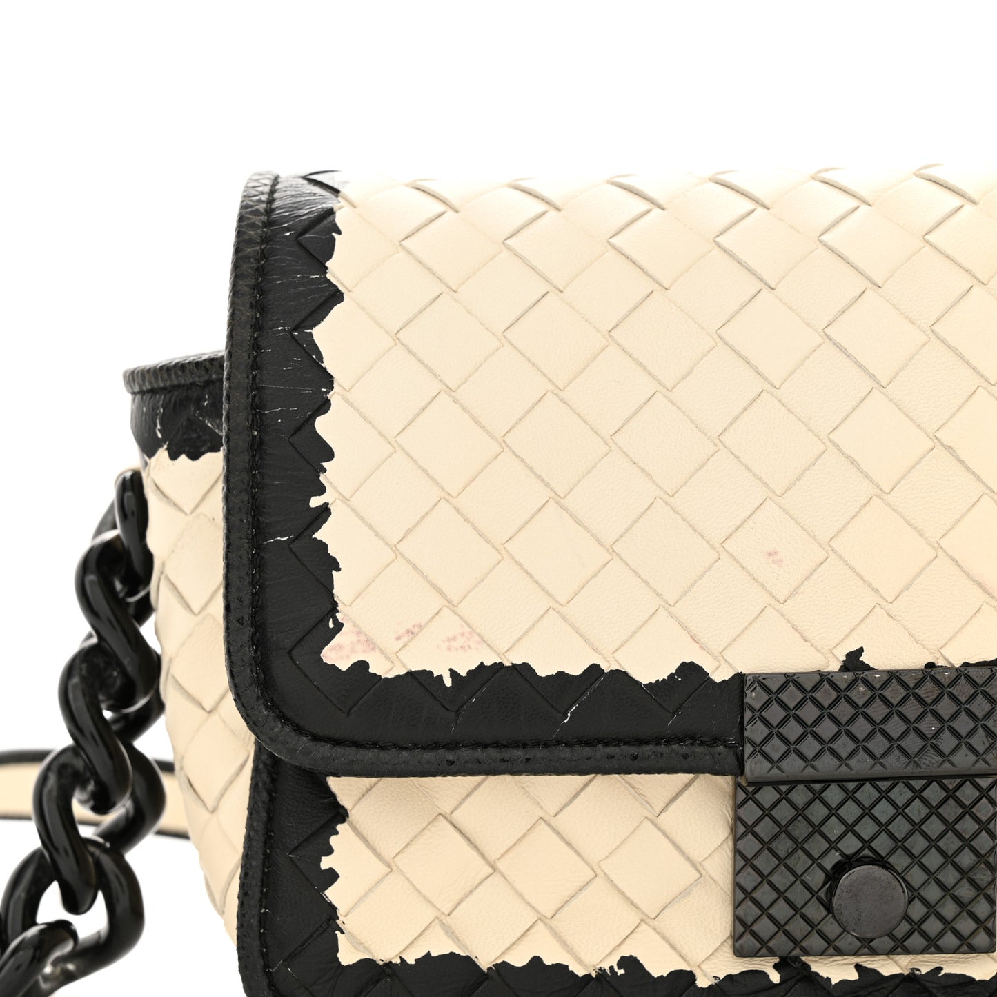 Nappa Karung Intrecciato Glass Pearl Shoulder Bag White Black
