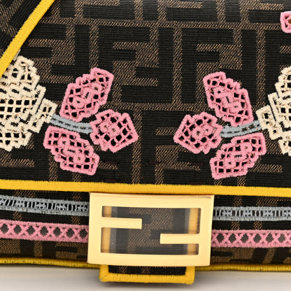 Fendi Fabric Jacquard FF Floral Embroidered Baguette Tobacco Moro Multicolor 8 of 10