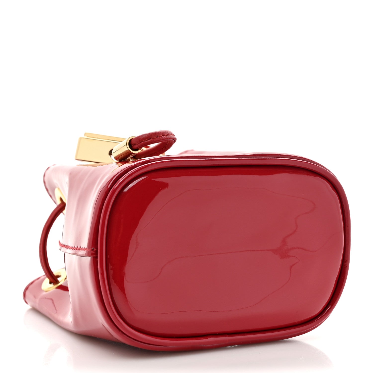 Prada Vernice Metal Triangle Logo Mini Drawcord Pouch Shoulder Bag Cherry 4 of 10