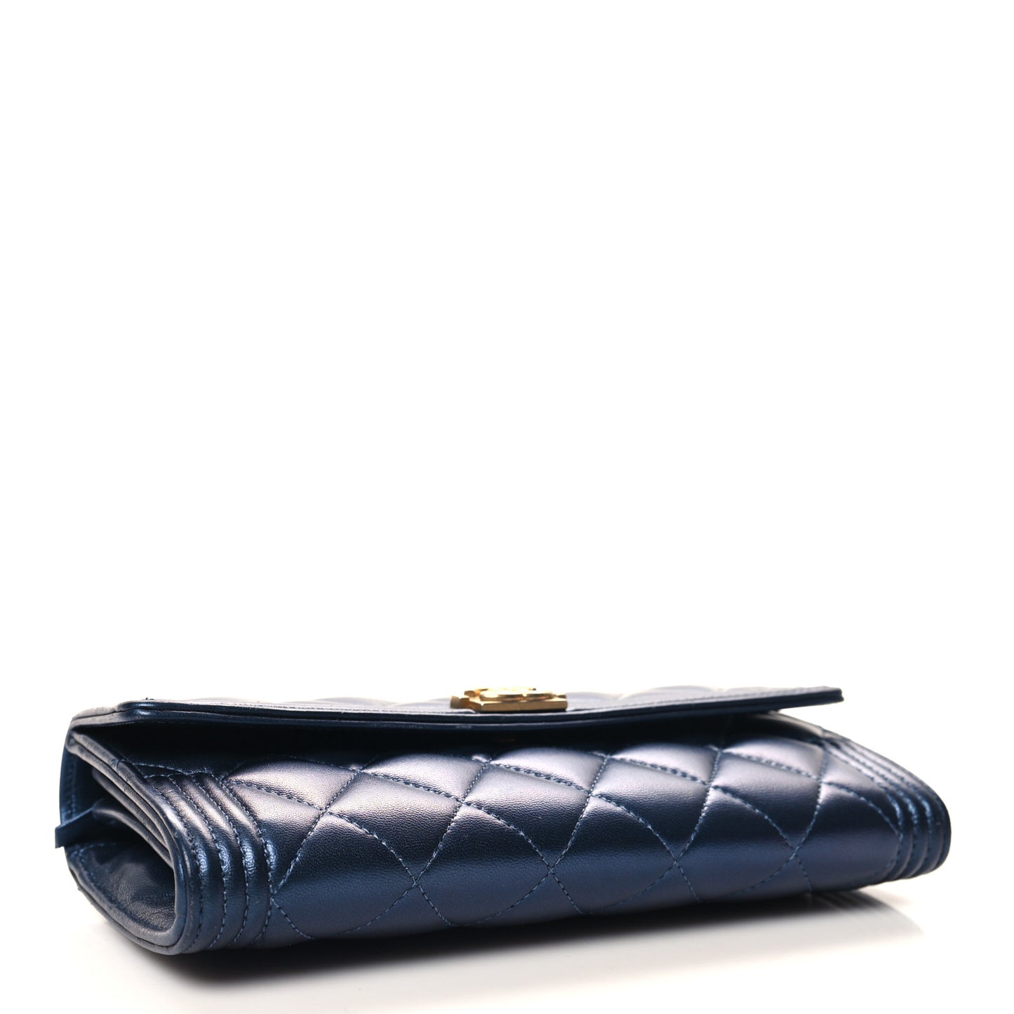 Metallic Lambskin Quilted Large Boy Gusset Flap Wallet Blue