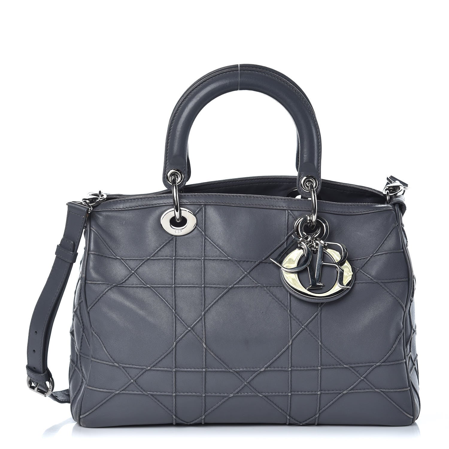 Christian Dior Lambskin Cannage Granville Polochon Grey 1 of 20