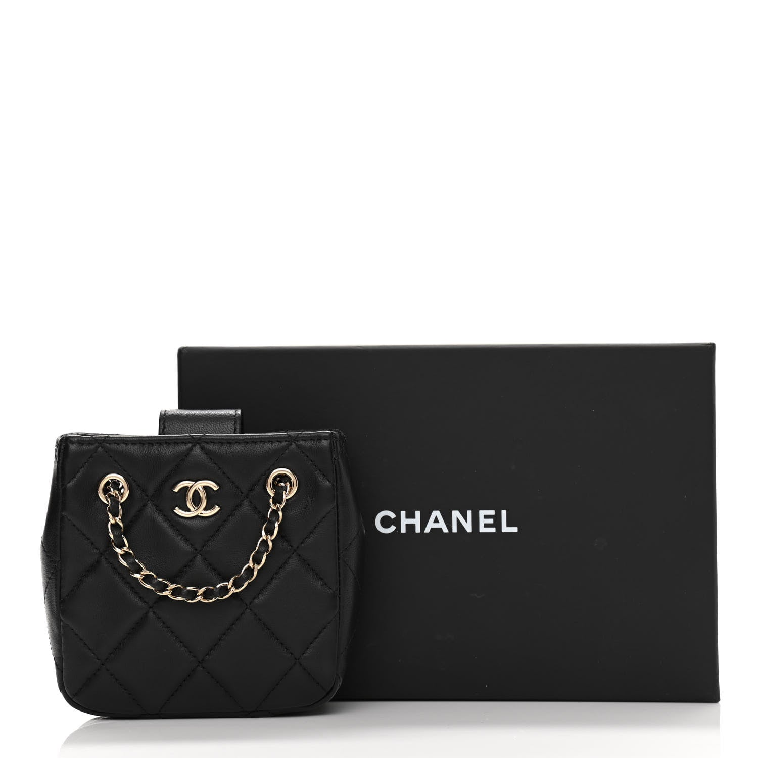 Chanel Lambskin Quilted Tiny Shopping Clutch With Chain Black 11 of 11