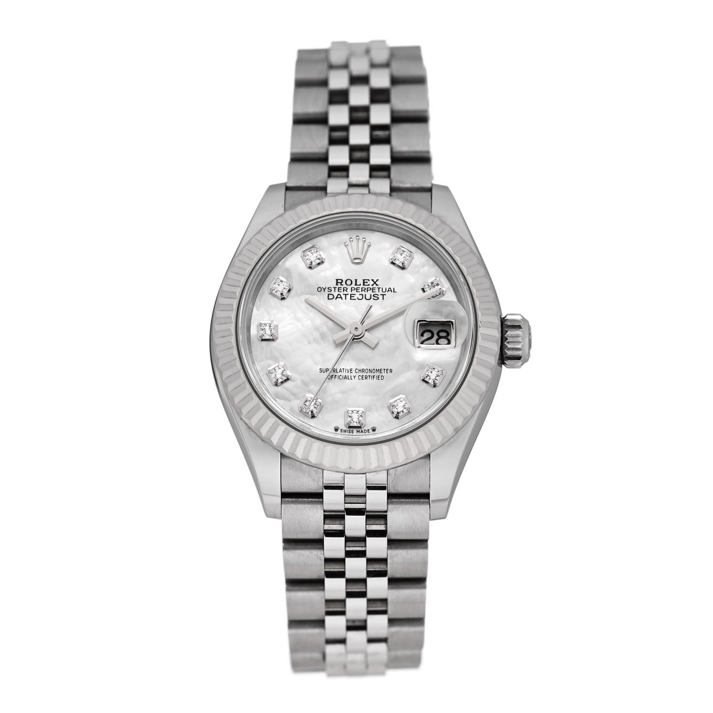 Stainless Steel 18K White Gold Diamond Mother of Pearl 28mm Oyster Perpetual Datejust Watch 279174