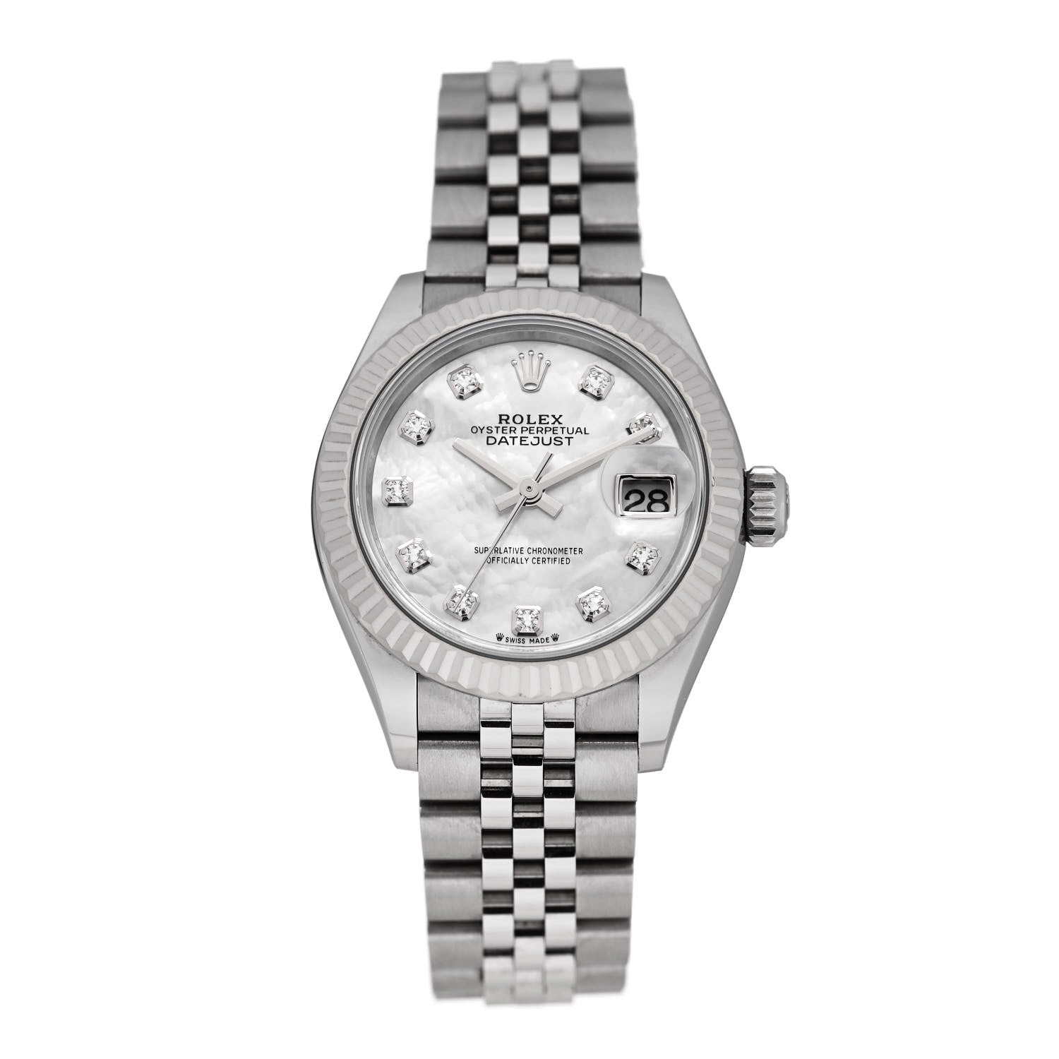 Rolex Stainless Steel 18K White Gold Diamond Mother of Pearl 28mm Oyster Perpetual Datejust Watch 279174 1 of 5