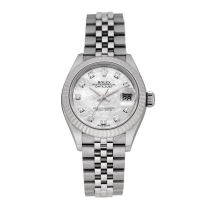 Rolex Stainless Steel 18K White Gold Diamond Mother of Pearl 28mm Oyster Perpetual Datejust Watch 279174 1 of 5