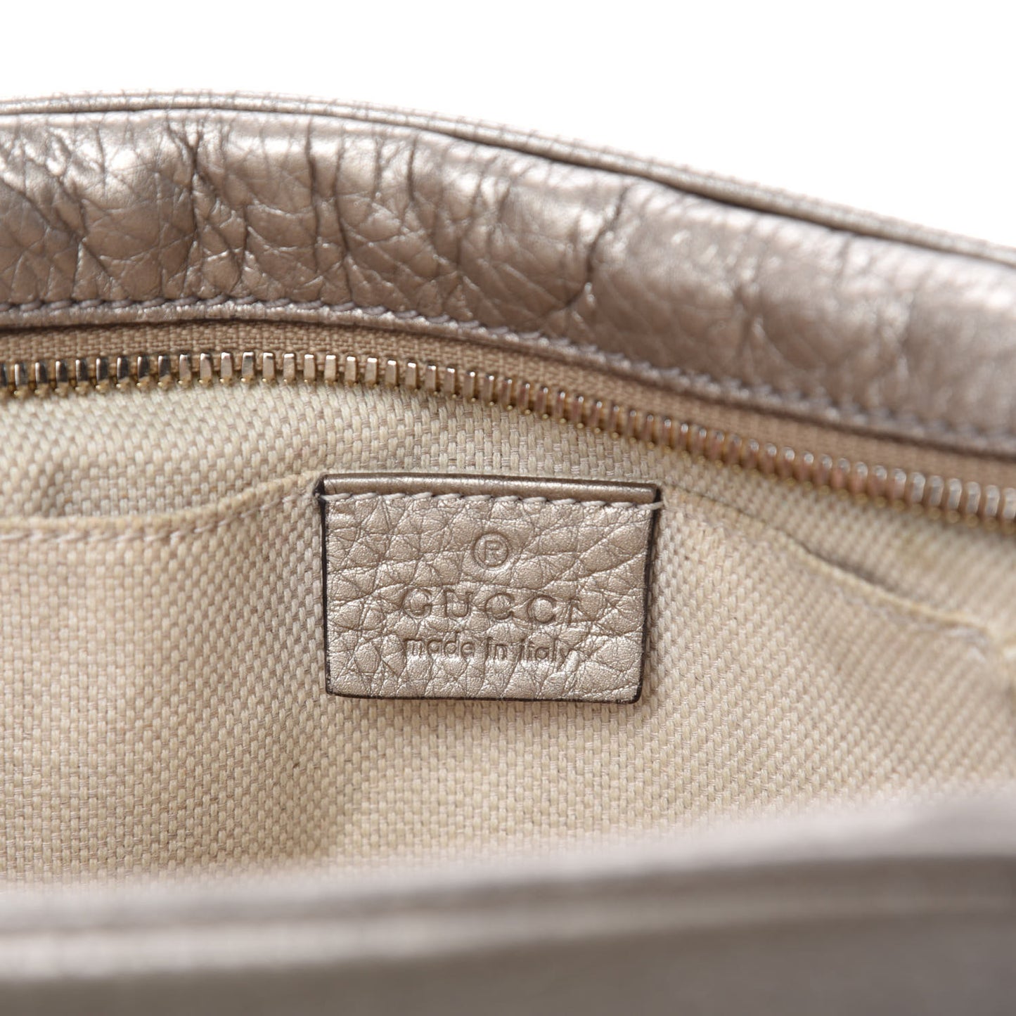 Metallic Pebbled Calfskin Small Soho Disco Bag Golden Beige