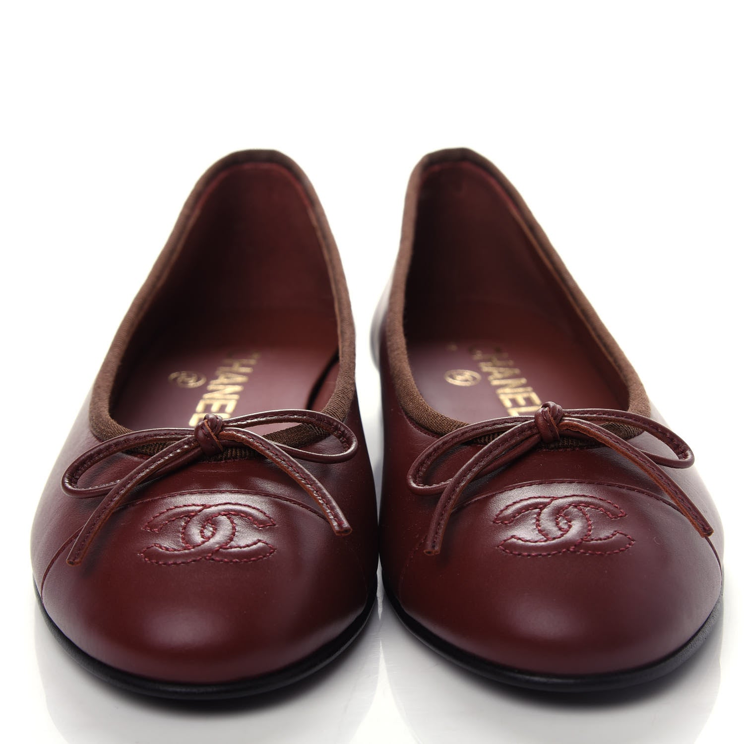 Chanel Lambskin Cap Toe CC Ballerina Flats 37 Burgundy 5 of 11