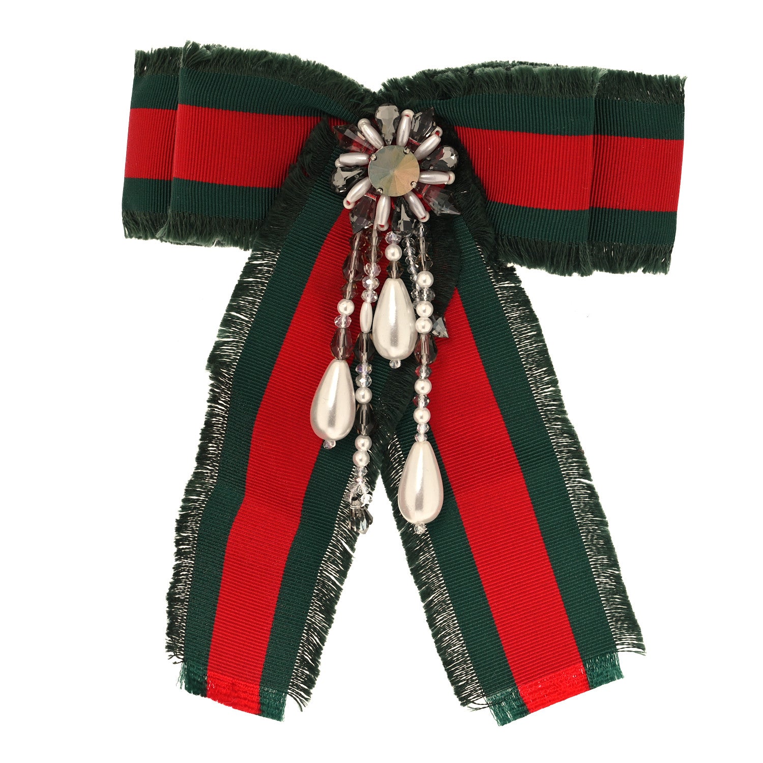 Gucci Grosgrain Web Pearl Crystal Bow Brooch 1 of 3
