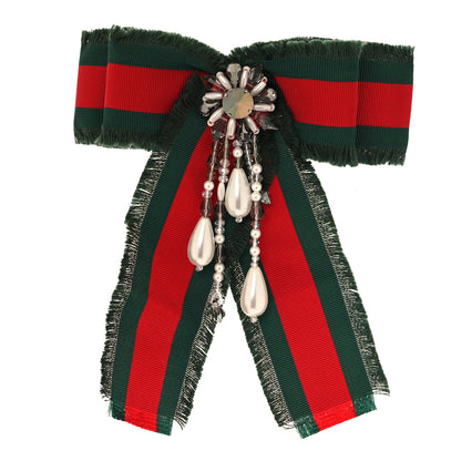 Gucci Grosgrain Web Pearl Crystal Bow Brooch 1 of 3