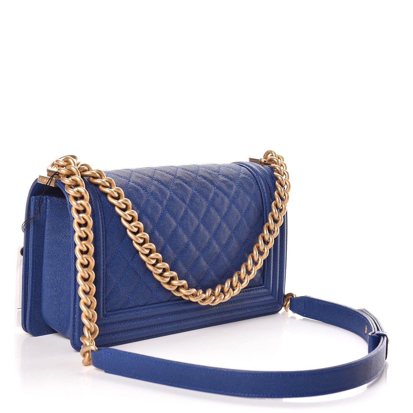 Caviar Quilted Medium Boy Flap Dark Blue