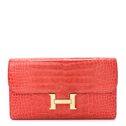 Hermes Shiny Alligator Constance Long Wallet Geranium 1 of 9