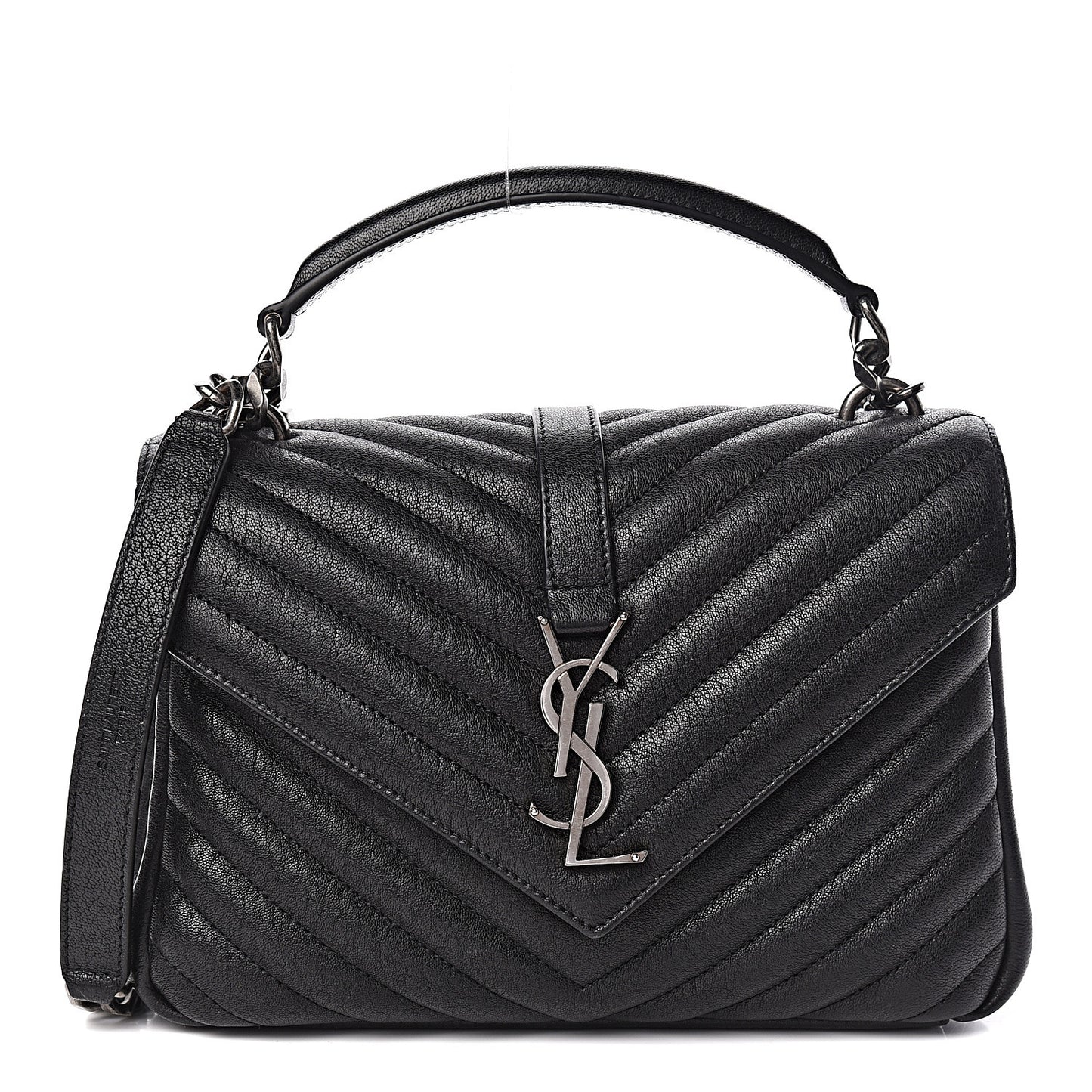 Sheepskin Matelasse Chevron Monogram Medium College Bag Black