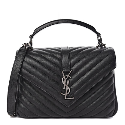 Saint Laurent Sheepskin Matelasse Chevron Monogram Medium College Bag Black 1 of 11