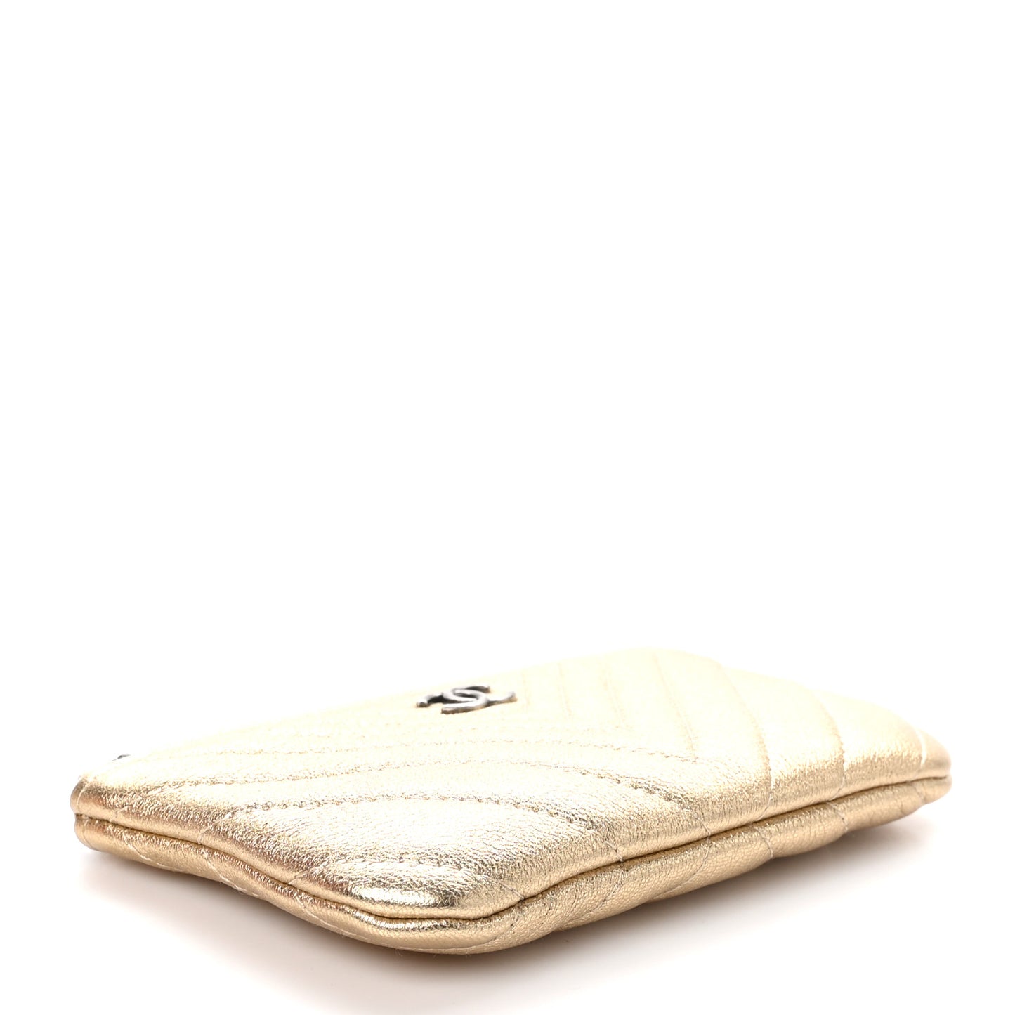 Metallic Sheepskin Chevron Quilted Small Cosmetic Case Gold