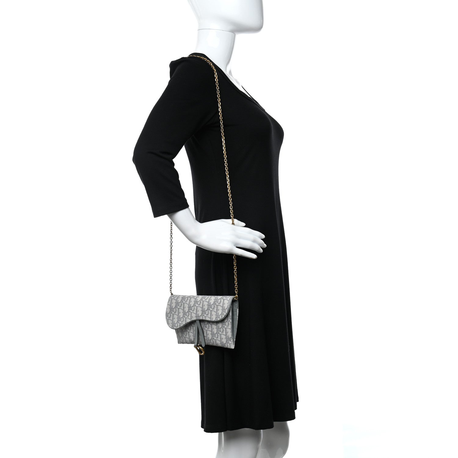 Christian Dior Oblique Saddle Chain Long Wallet Grey 2 of 12