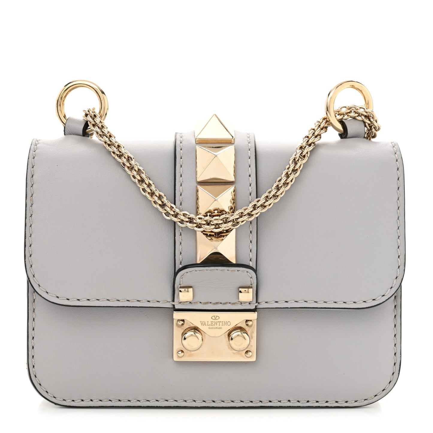 Vitello Mini Glam Lock Rockstud Flap Pastel Grey