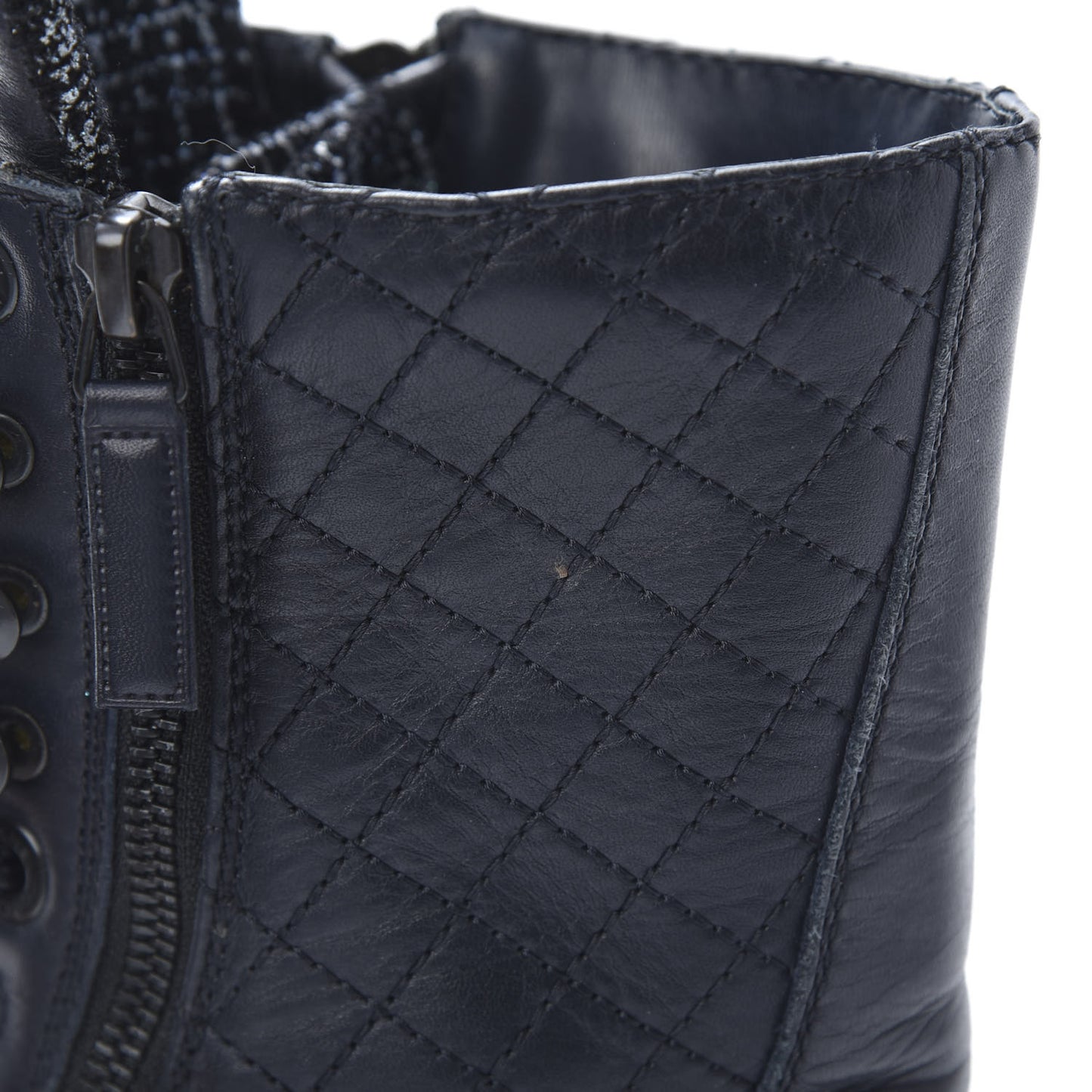 Sheepskin Quilted CC Tall Lace Up Combat Boots 39 Navy