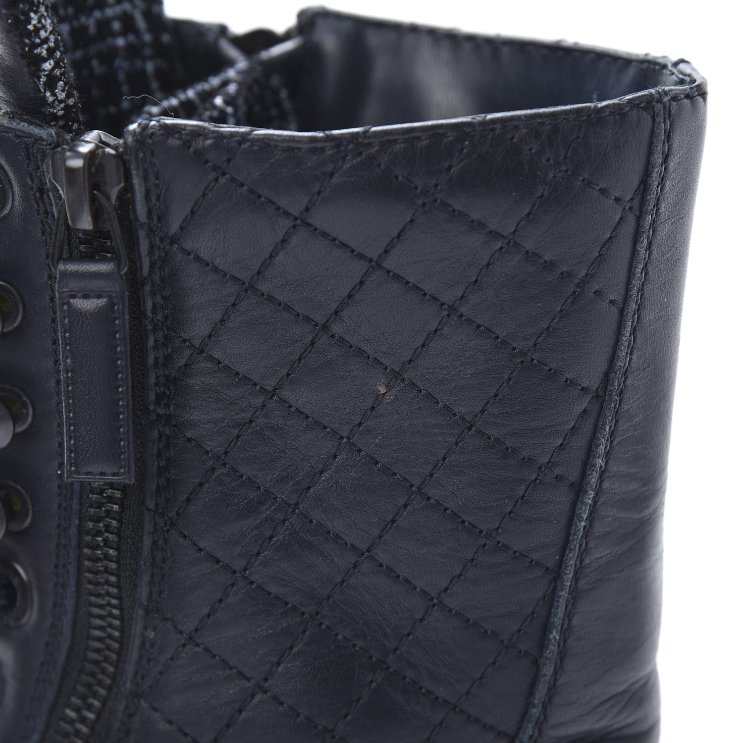 Chanel Sheepskin Quilted CC Tall Lace Up Combat Boots 39 Navy 7 of 10