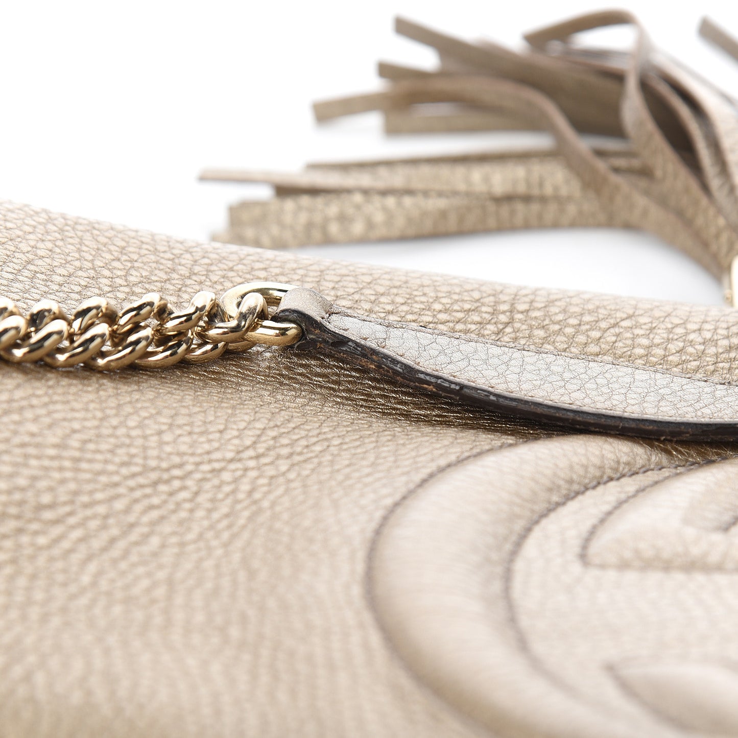 Metallic Pebbled Calfskin Medium Soho Chain Shoulder Bag Golden Beige