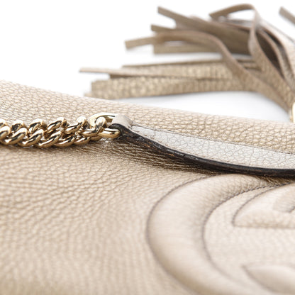 Gucci Metallic Pebbled Calfskin Medium Soho Chain Shoulder Bag Golden Beige 11 of 17