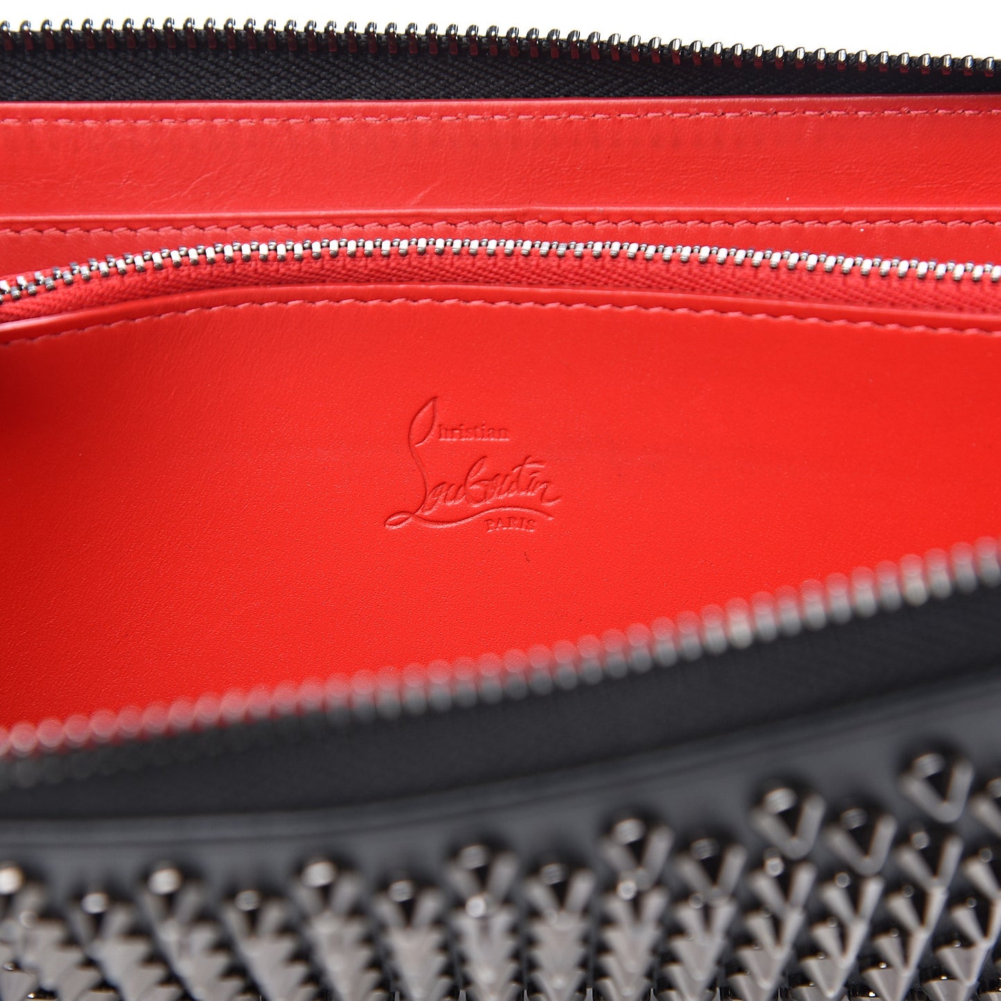 Calfskin Panettone Spiked Zip Around Wallet Black