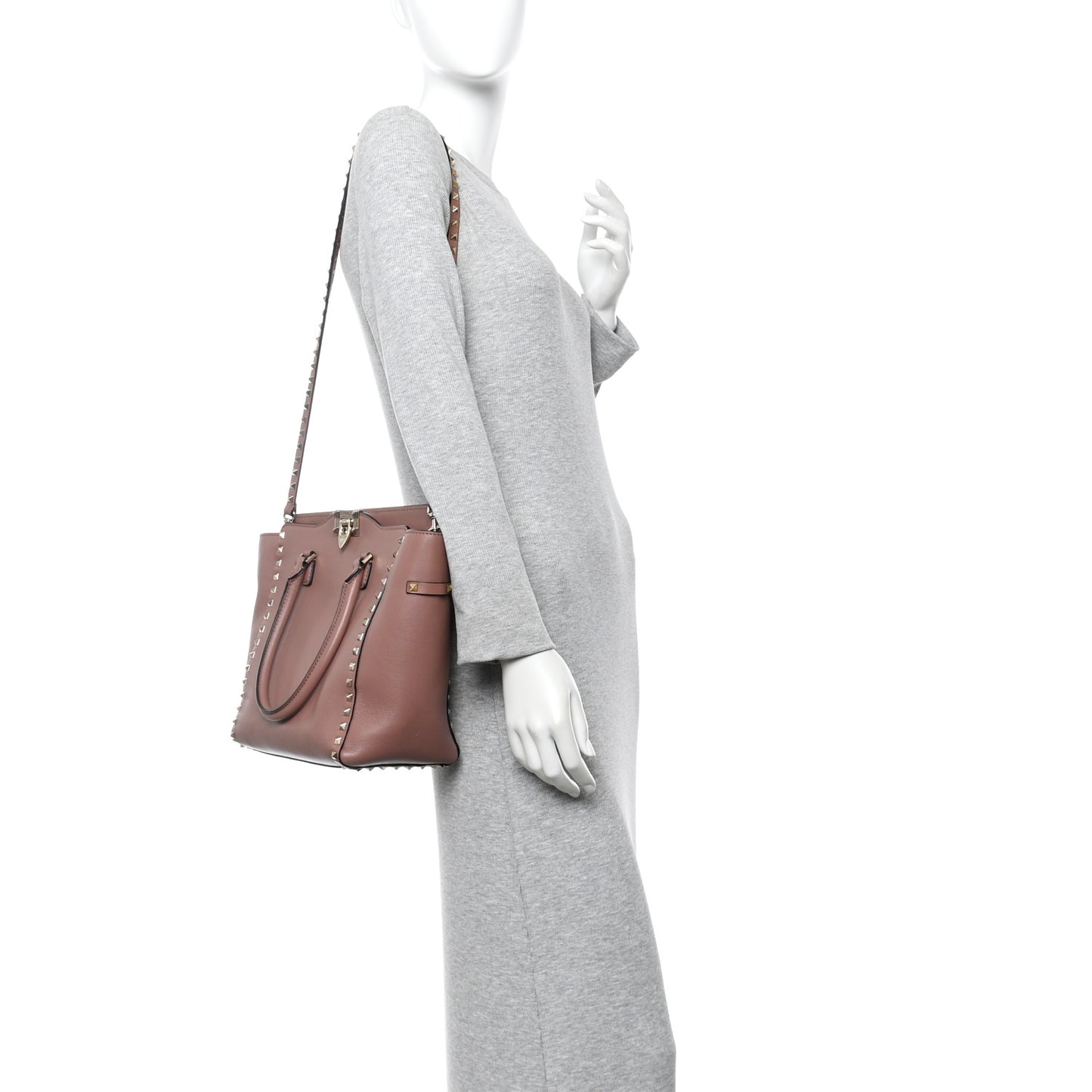 Vitello Small Rockstud Double Handle Tote Antique Rose