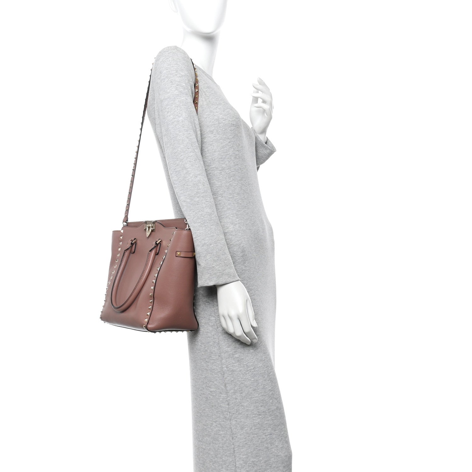 Valentino Garavani Vitello Small Rockstud Double Handle Tote Antique Rose 2 of 15
