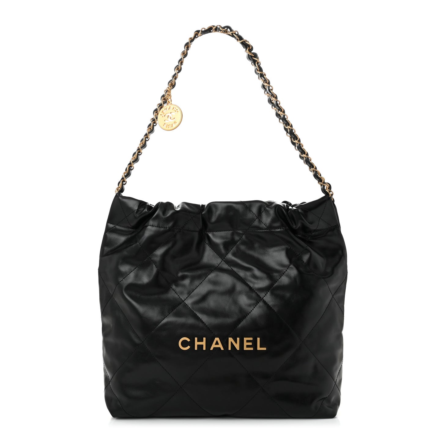 Shiny Calfskin Quilted Small Chanel 22 Black