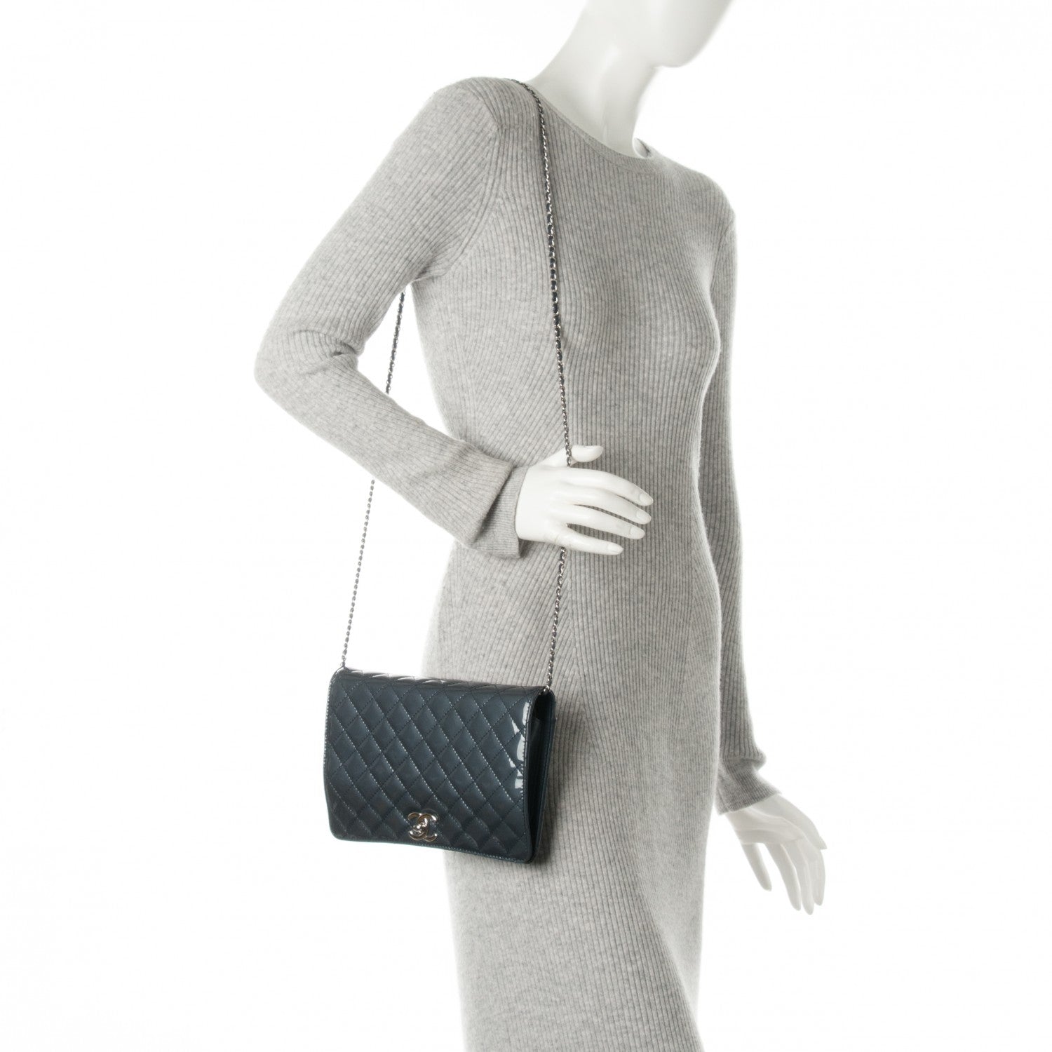 Chanel Patent Quilted Clutch Flap Dark Blue 2 of 6