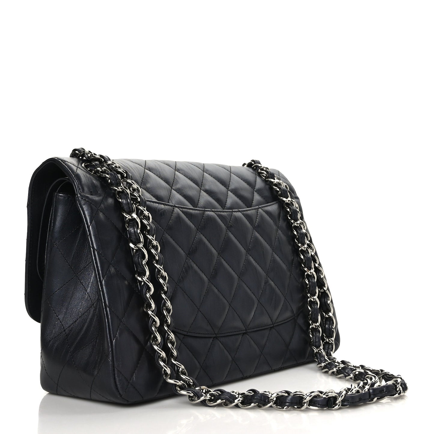 Iridescent Calfskin Quilted Jumbo Double Flap Charcoal