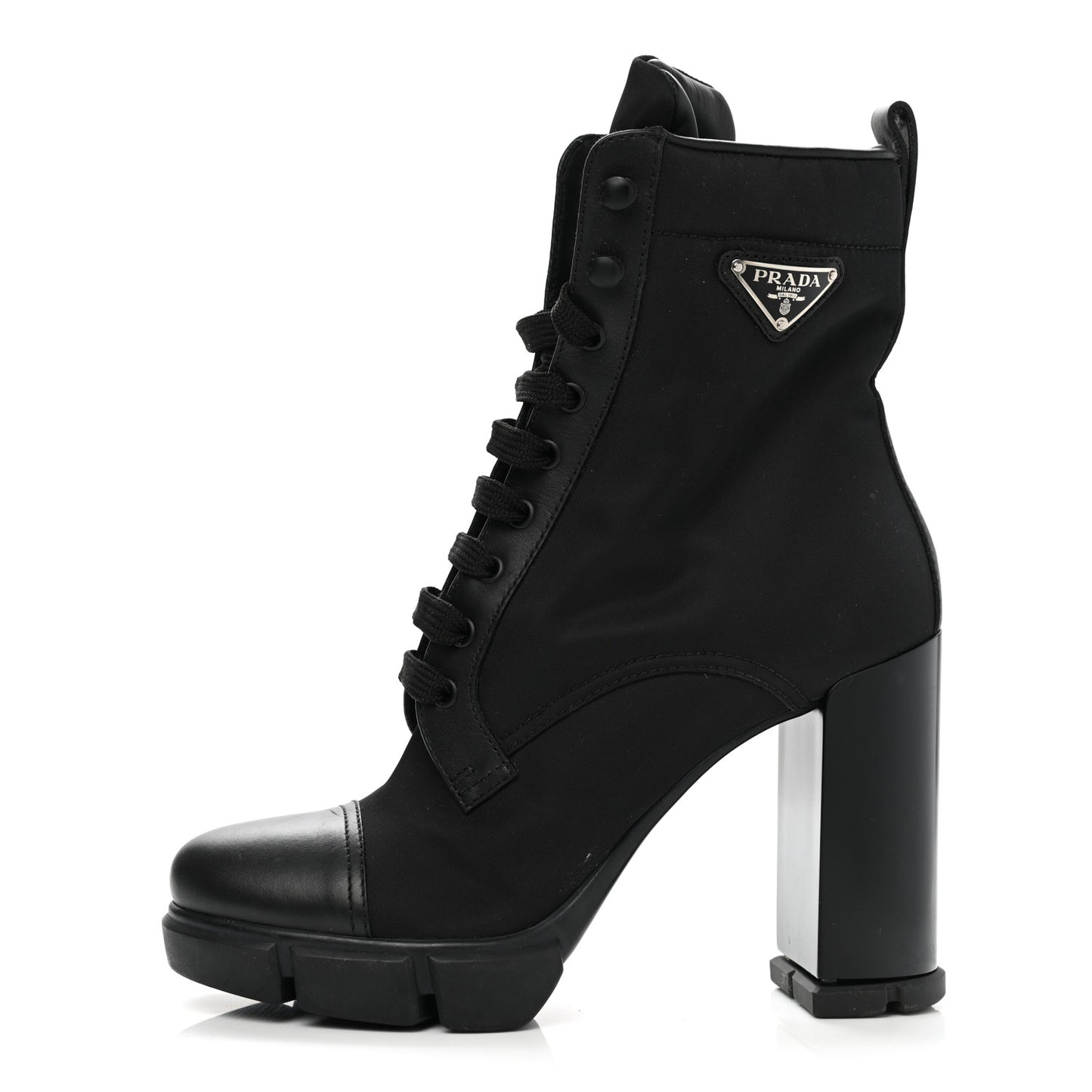 Vitello Montana Re-Nylon Metal Triangle Logo 110mm Ankle Boots 41 Black