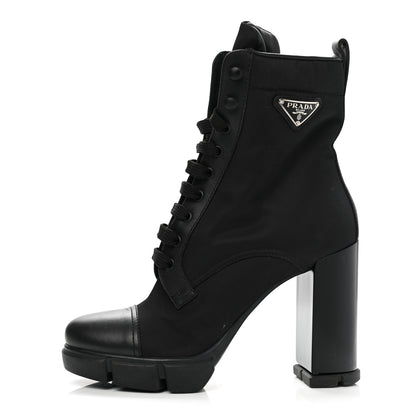 Prada Vitello Montana Re-Nylon Metal Triangle Logo 110mm Ankle Boots 41 Black 1 of 10