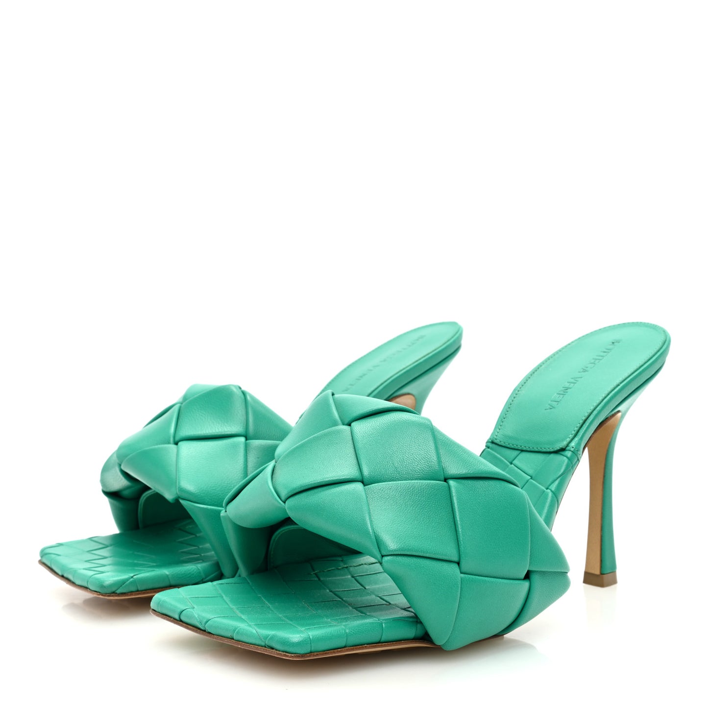 Nappa Maxi Intrecciato Lido Mule Sandals 39.5 Acid Turqoise