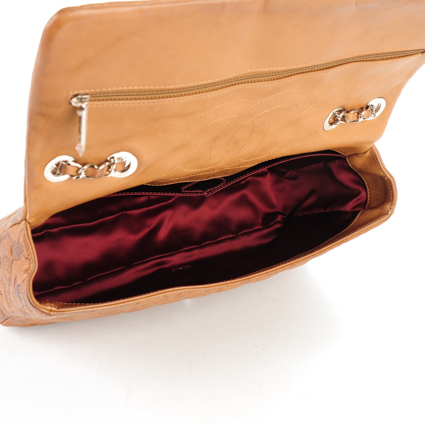 Calfskin Embossed Lucky Symbols Large Flap Brown