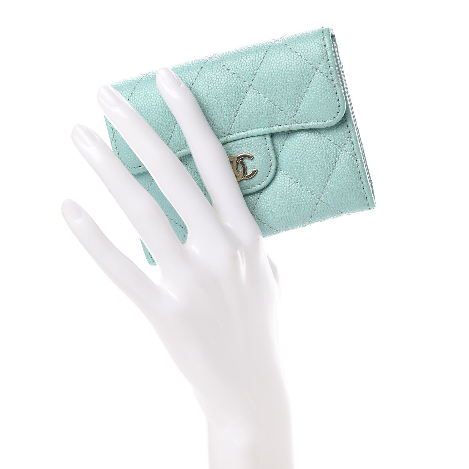 Chanel Caviar Quilted Flap Card Holder Wallet Light Blue 2 of 13