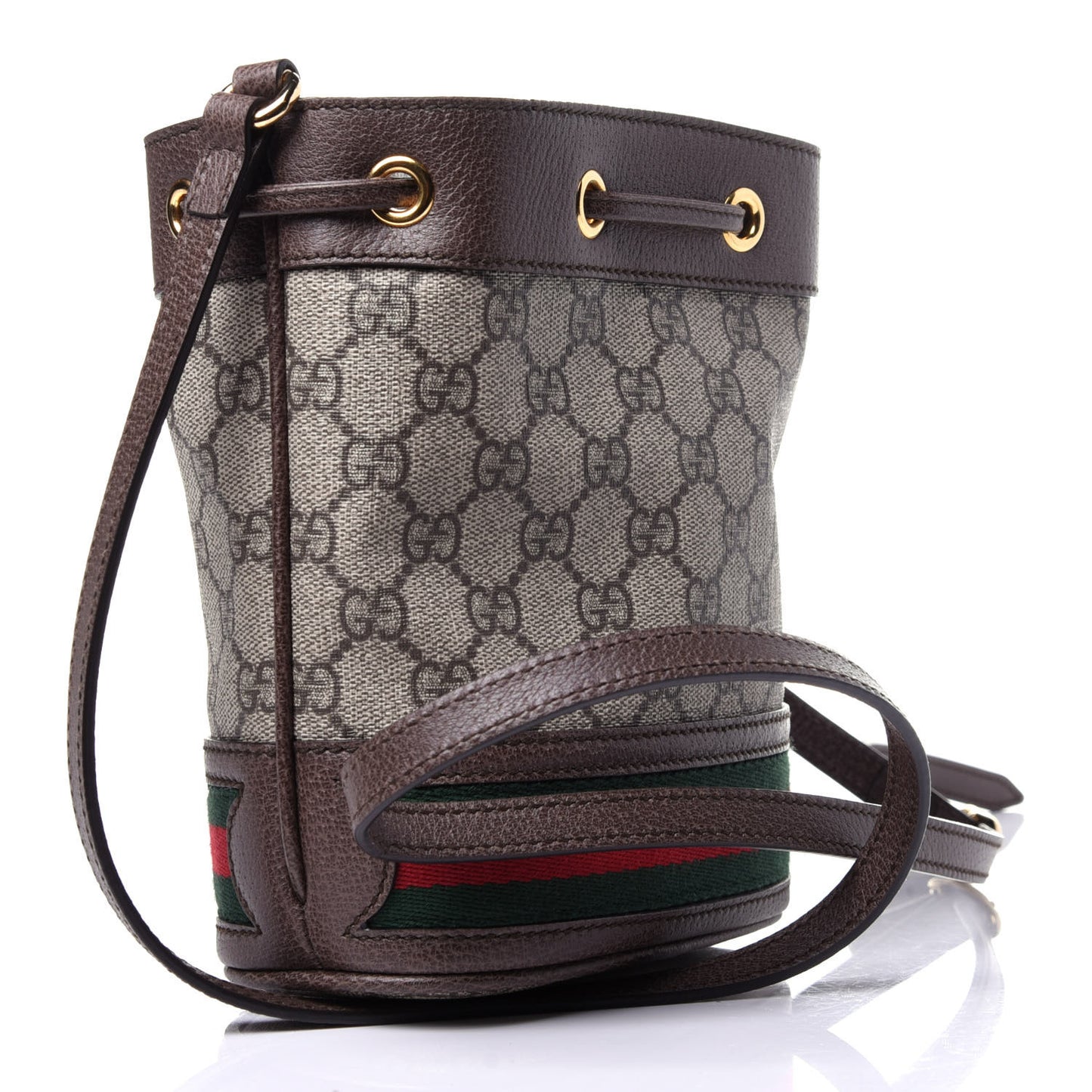 GG Supreme Monogram Web Mini Ophidia Bucket Bag Brown