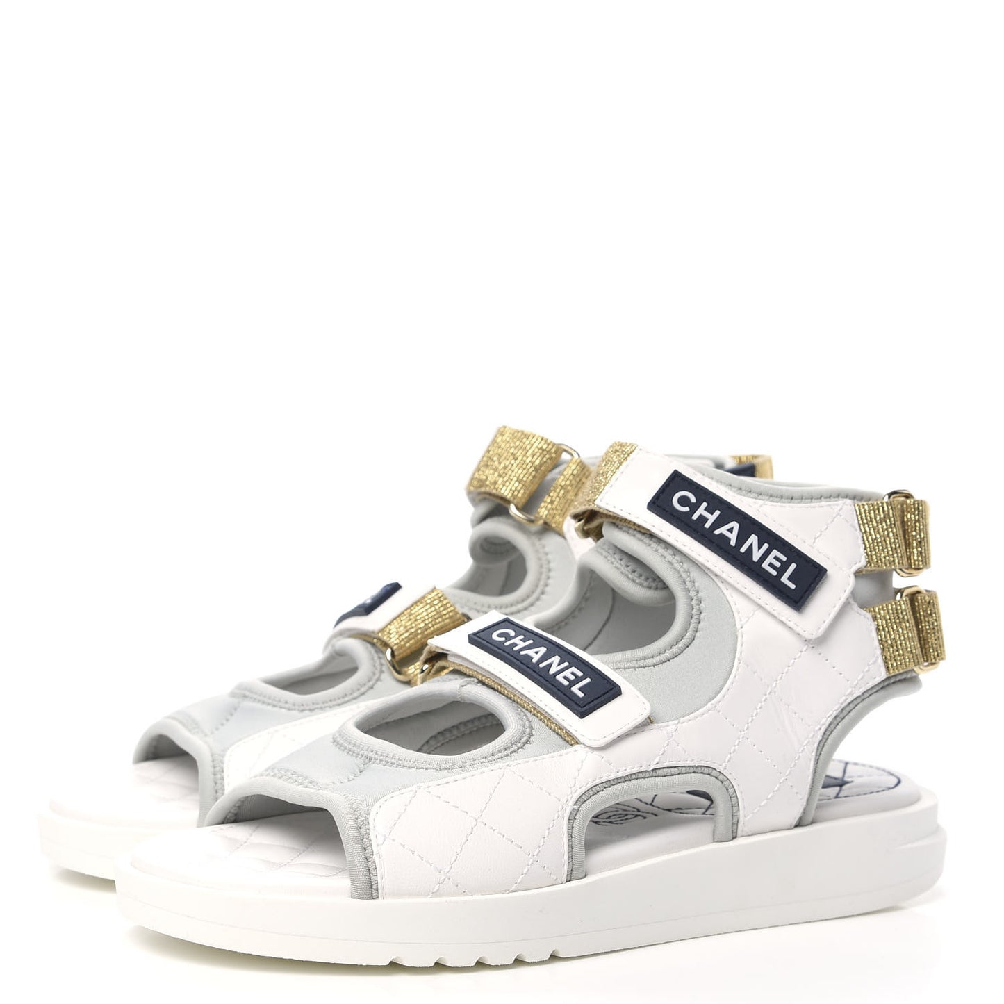 Goatskin Fabric Gladiator Sandals 37.5 Grey Navy Blue