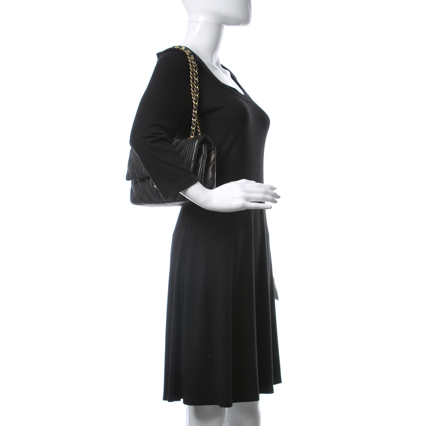 Calfskin Coco Pleats Medium Double Flap Black