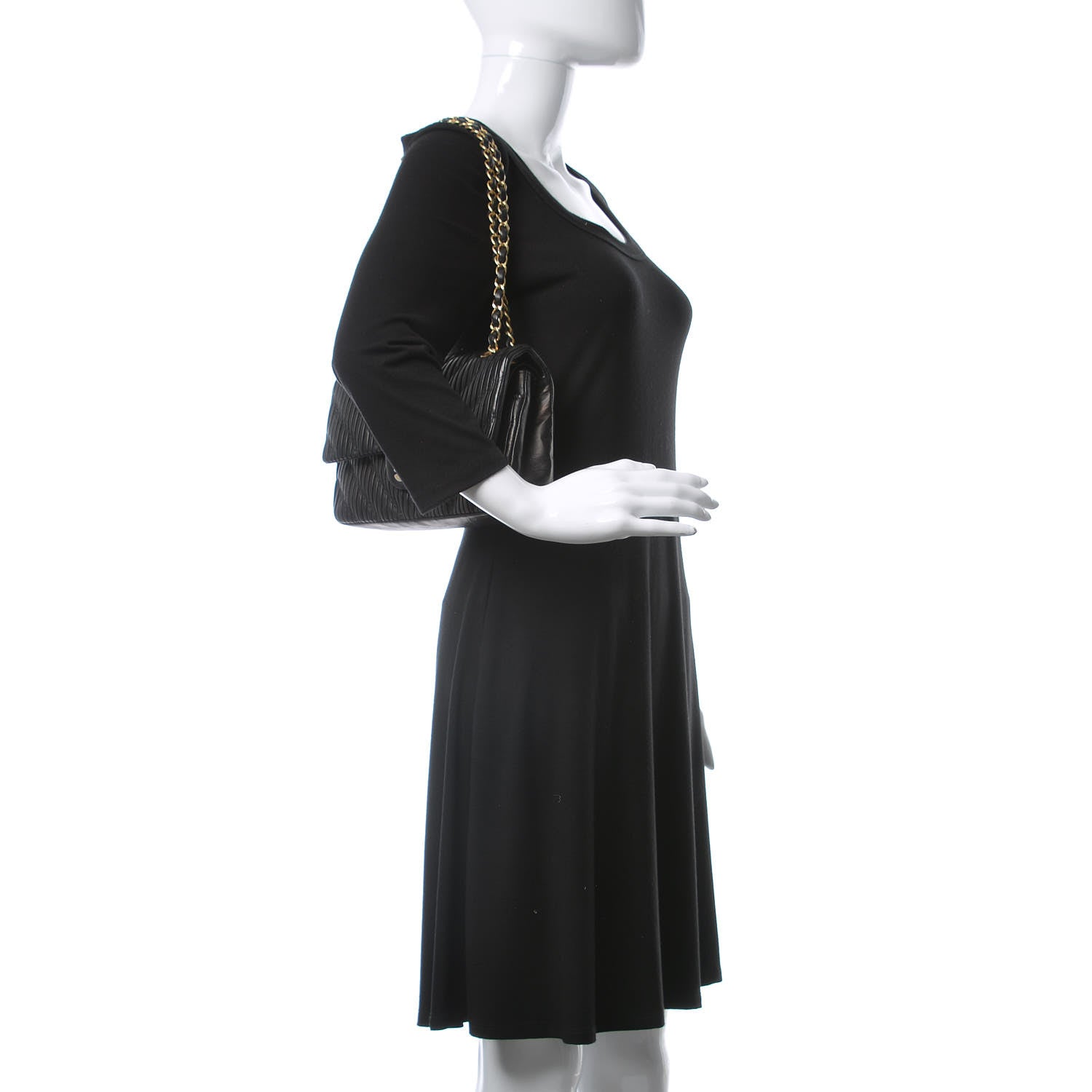 Chanel Calfskin Coco Pleats Medium Double Flap Black 2 of 9