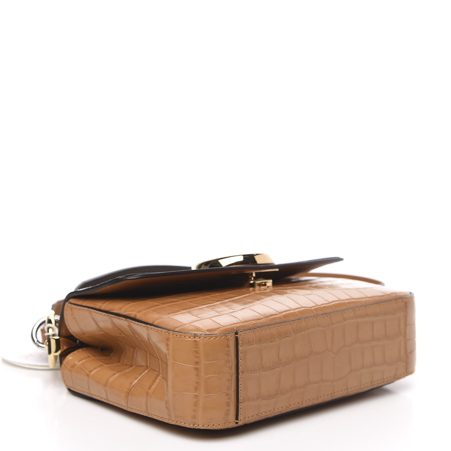 Chloe Calfskin Crocodile Embossed Small C Double Carry Autumnal Brown 4 of 9